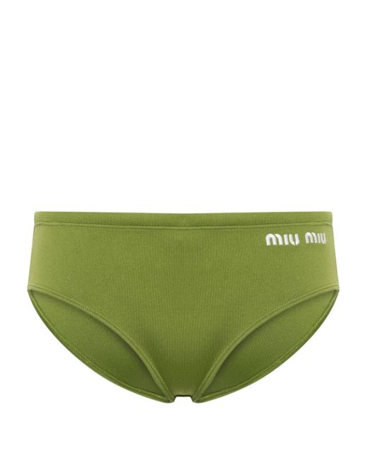 Miu Miu Green Logo-Embroidered Bikini Bottoms