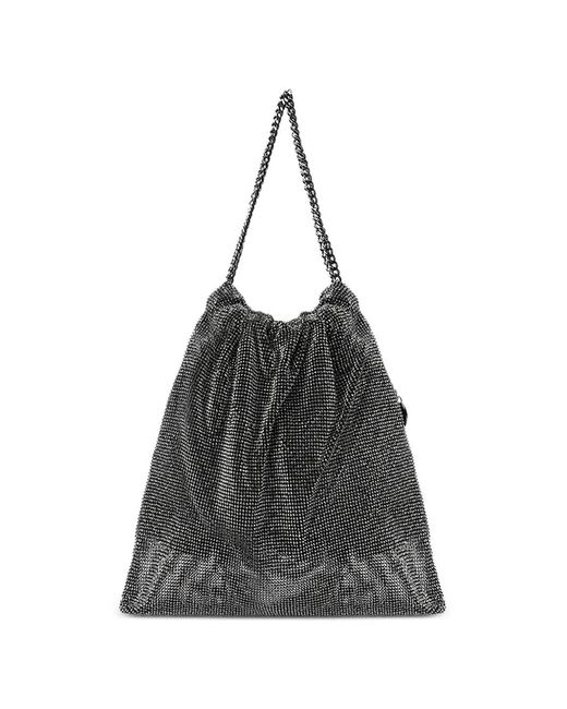 Twentyfourhaitch Black Strass Mesh Drawstring Shoulder Bag