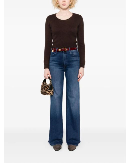 Mother Blue The Hustler Roller Sneak Wash-Effect Jeans