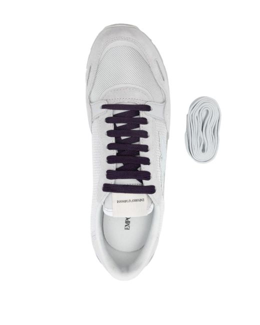 Emporio Armani White Suede-panelling Mesh Sneakers
