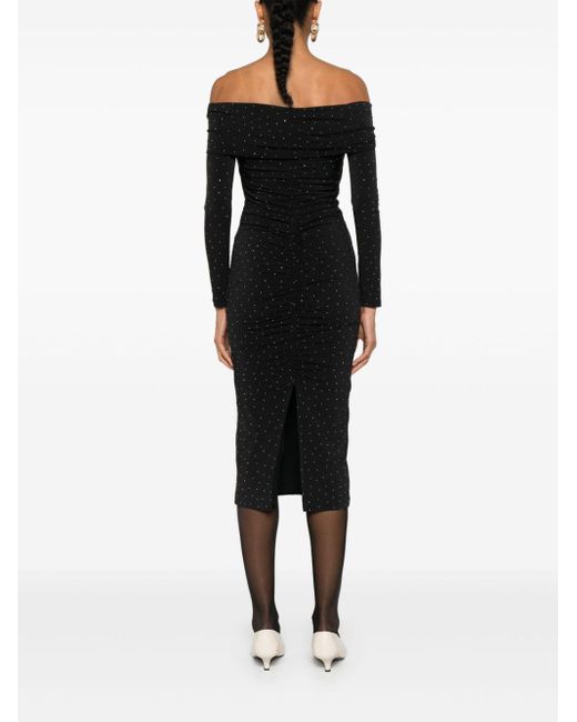 Nissa Black Crystal-Embellished Midi Dress