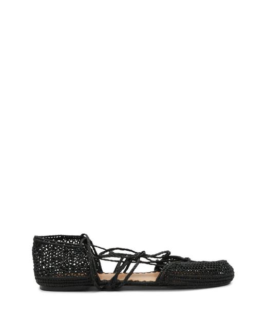 Odissi White Crochet Lace-Up Ballet Flats