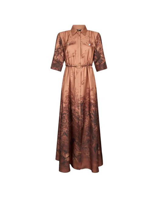Liu Jo Brown Printed Belted Shirt Maxi Dress
