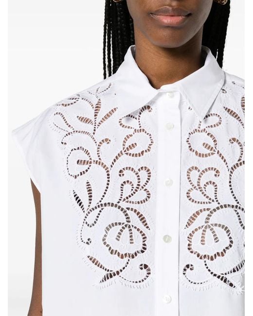 P.A.R.O.S.H. White Canyox Crochet-Detailed Poplin Shirt