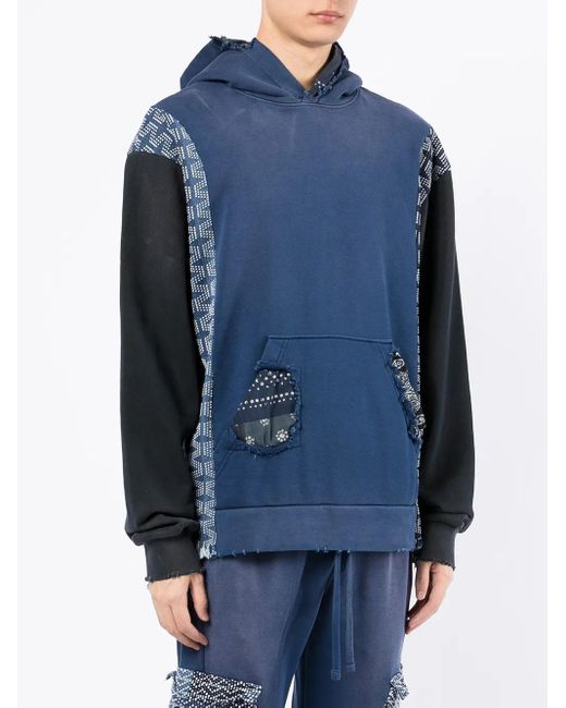 Alchemist Blue Patchwork Detail Cotton Hoodie for men