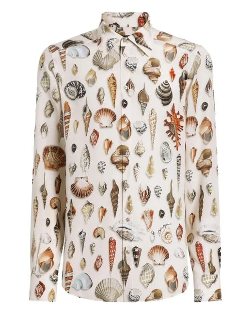 Dolce & Gabbana Martini Hemd Mit Muschel-Print in White für Herren