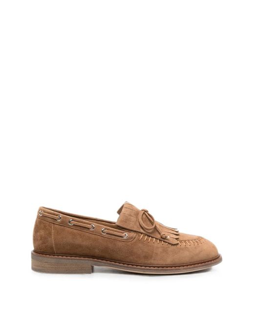 ADRIANNA FERETTI Brown Fringe-Detail Tassel Loafers