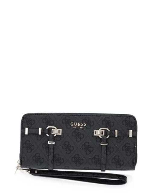 Guess Black Portefeuille Leona À Motif 4G
