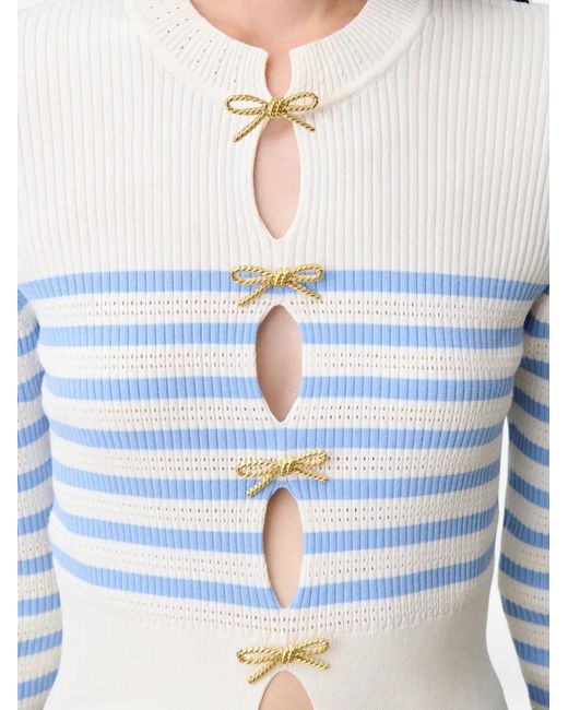 Claudie Pierlot Blue Striped Bow-Embellishment Top