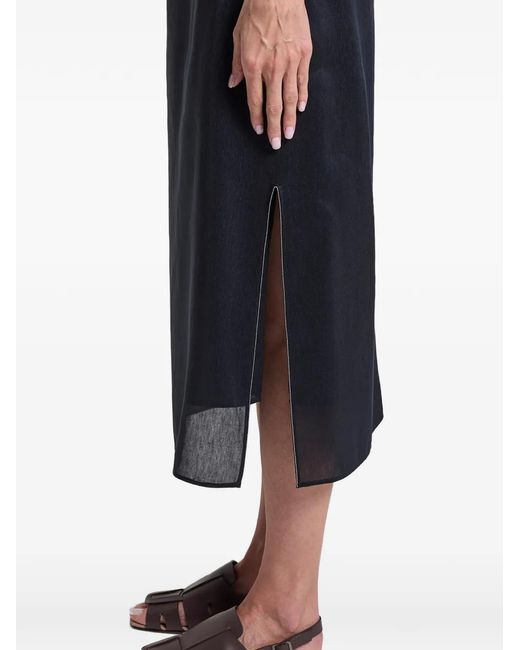Peserico Black Silk Linen Side-Slit Skirt