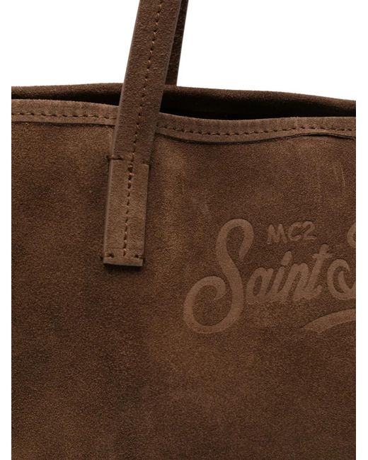 Mc2 Saint Barth Brown Medium City Logo-Embossed Suede Tote Bag