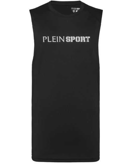 Philipp Plein Black Reflective Tank Top Round Neck for men