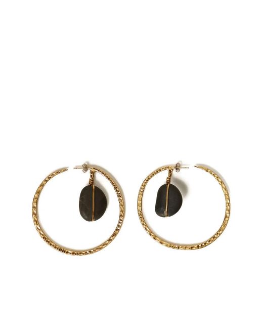 Twinset Metallic Hammered-Hoop Stone Earrings