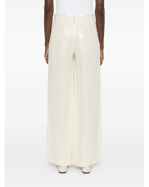Brunello Cucinelli White Lurex-Effect Linen Palazzo Pants