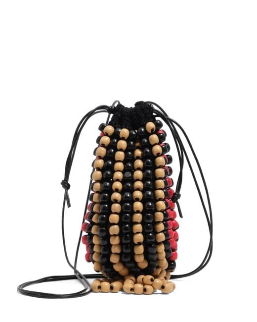 Bimba Y Lola Black Beaded Crochet Bucket Bag