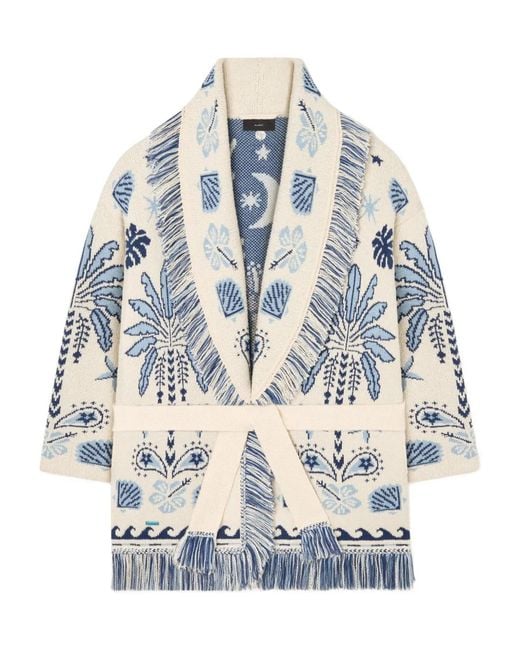 Alanui Blue Echoes Of The Island Wool And Cotton Cardigan