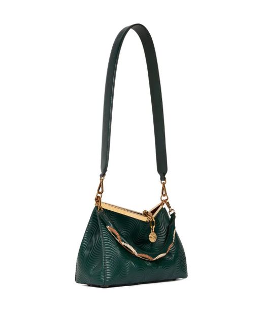 Etro Green Medium Vela Bag With Wavy Motif And Clutch