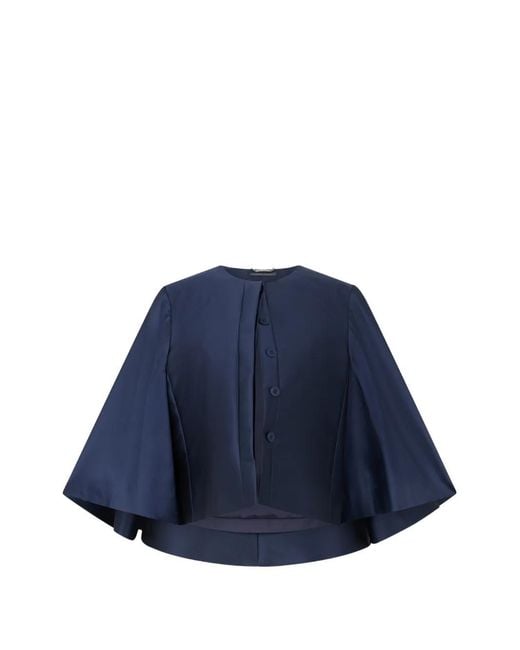 Alberta Ferretti Blue Cape Crop À Manches Amples