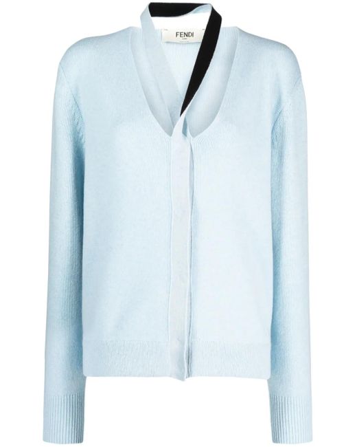 Fendi Blue V-Neck Wool Knitted Cardigan