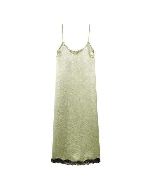Twinset Green Midi Froissé Satin And Lace Dress