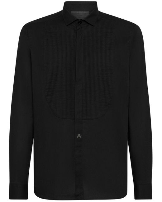 Philipp Plein Black Rhinestone-embellished Tuxedo Shirt for men