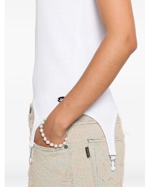 Jean Paul Gaultier White Cotton Ribbed Tank Top With Lingerie Garter