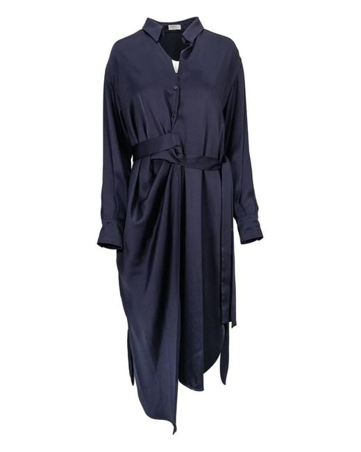 Brunello Cucinelli Blue Long-Sleeve Midi Dress