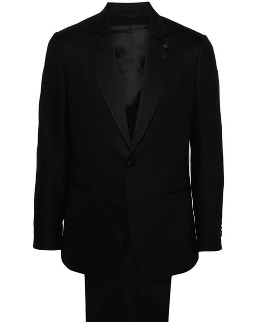 Lardini Black Single-Breasted Crepe Suit for men