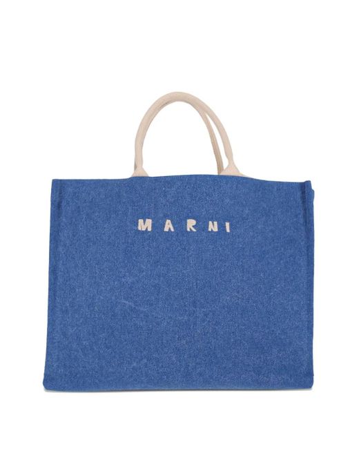 Marni Blue Logo-Detail Tote Bag