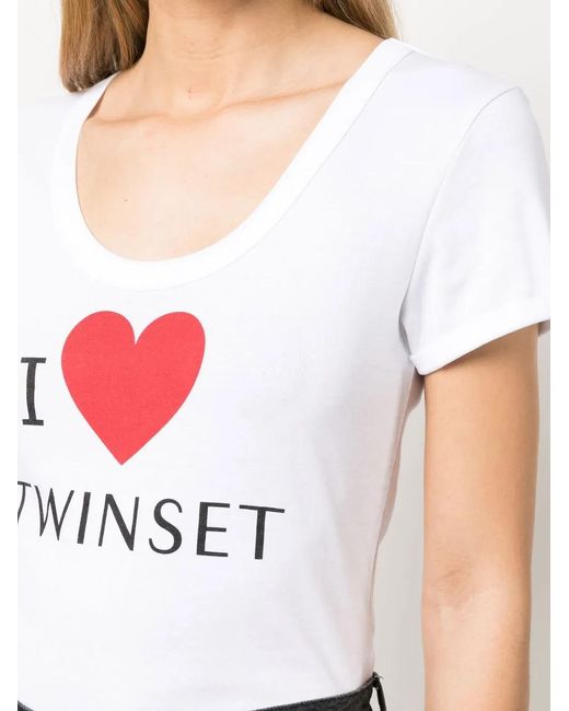 Twinset White Logo-Detail Cotton T-Shirt