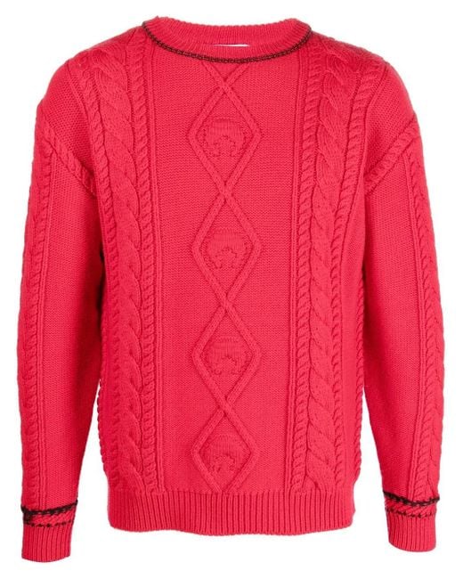 MARINE SERRE Pink Cable-Knit Wool Jumper