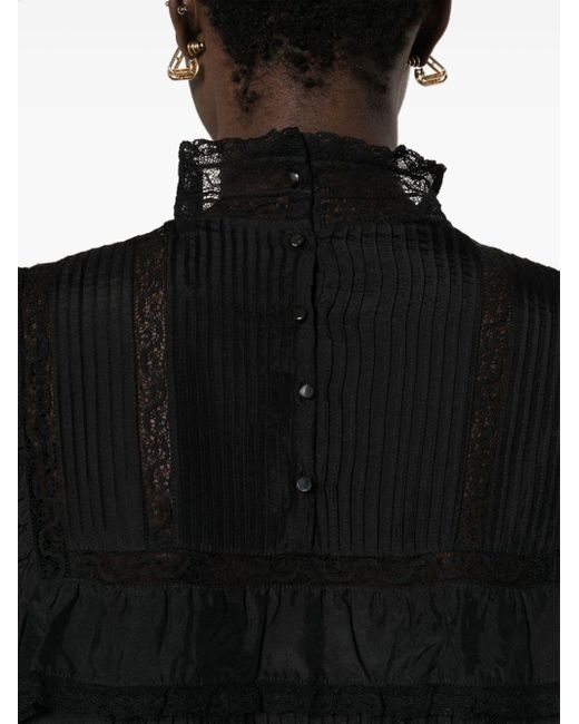 Isabel Marant Black Pintuck Lace-panels Silk Dress