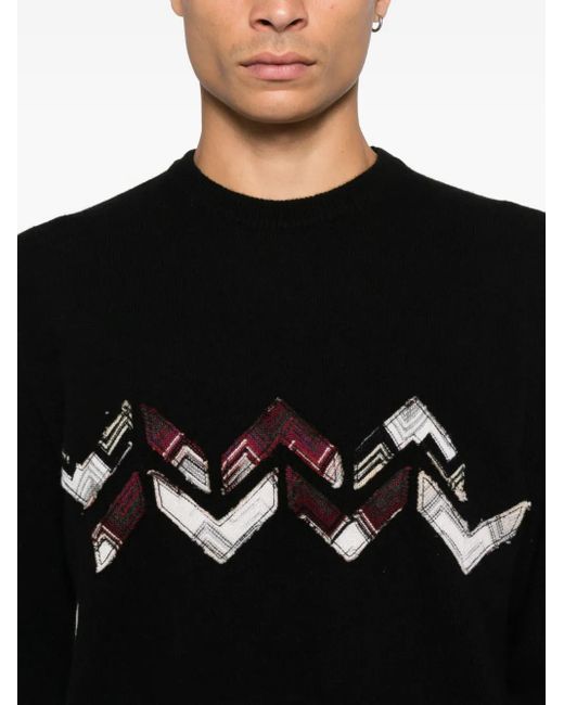 メンズ Missoni ジグザグディテール ウールセーター Black