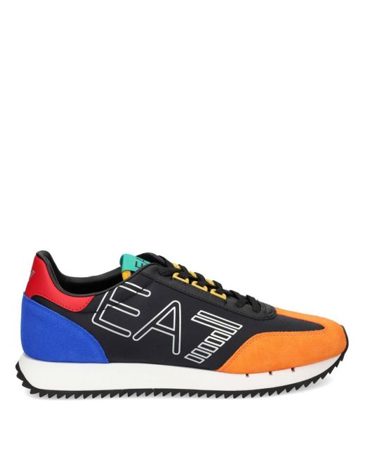 EA7 Blue Logo-print Colour-block Sneakers for men