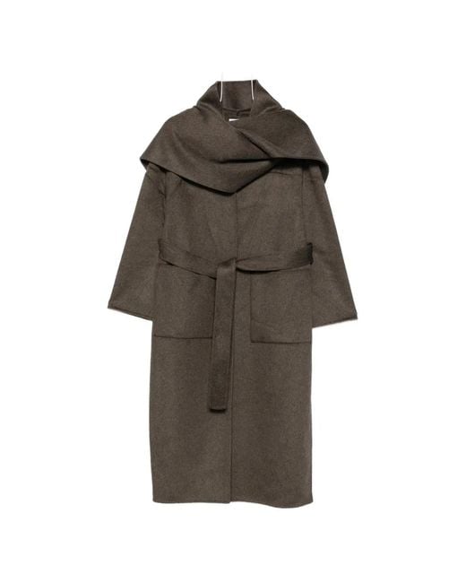 The Dynamis Studio Brown Scarf-Detail Belted Coat