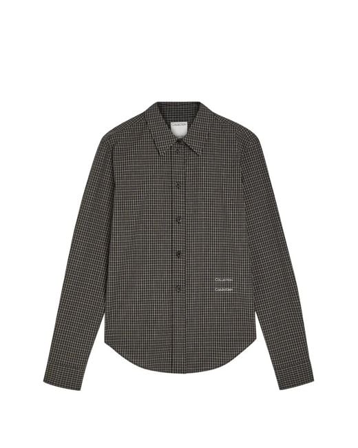 Calvin Klein Gray Check-Print Logo-Embroidered Shirt