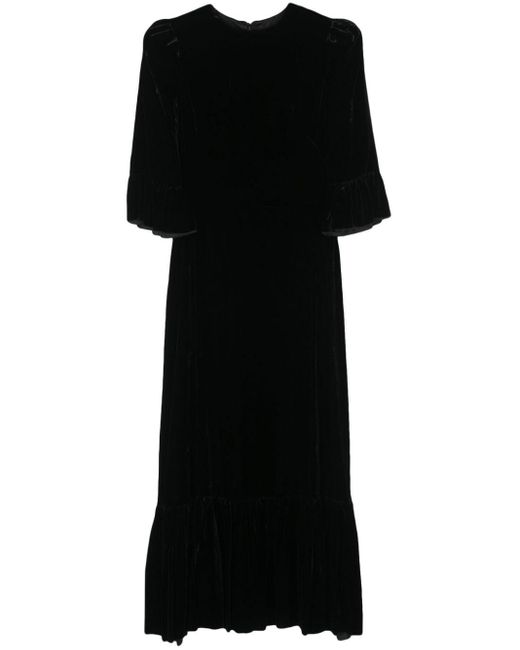 The Vampire's Wife Black Ruffled Velvet Midi Dress
