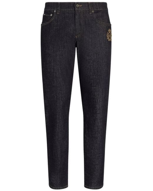 Dolce & Gabbana Blue Logo-Appliqué Tapered Jeans for men