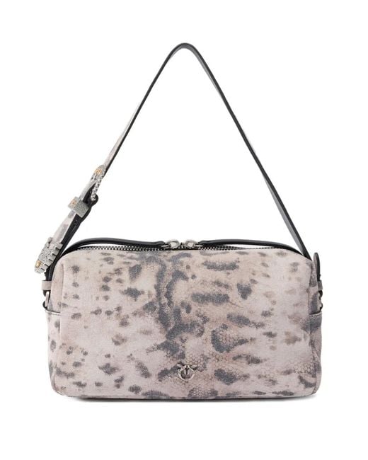 Pinko Gray Medium Python-Print Shoulder Bag