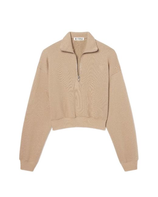 ÉTERNE Natural Cropped Half-Zip Cotton Polo Top