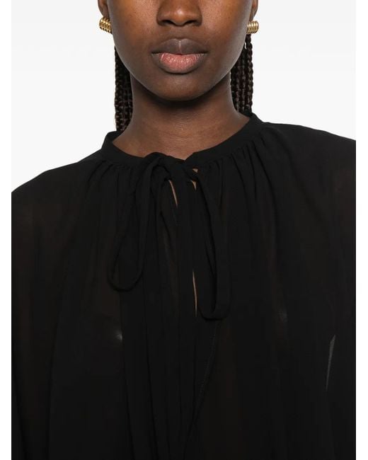 THE M.. Black Elvira Tie-Neck Balloon-Sleeve Blouse