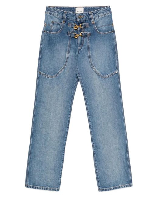 Isabel Marant Blue Buckled Patch-Pocket Jeans