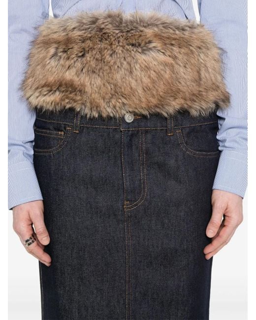 Coperni Gray Faux-Fur Hybrid Midi Skirt