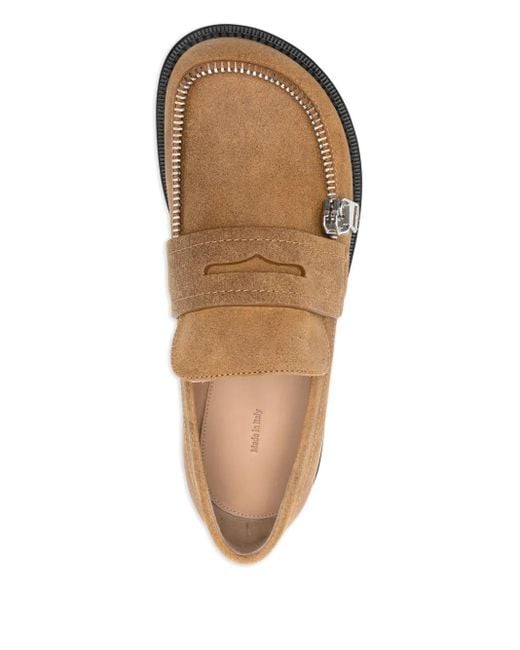 J.W. Anderson Brown Zip-Detail Penny Loafers