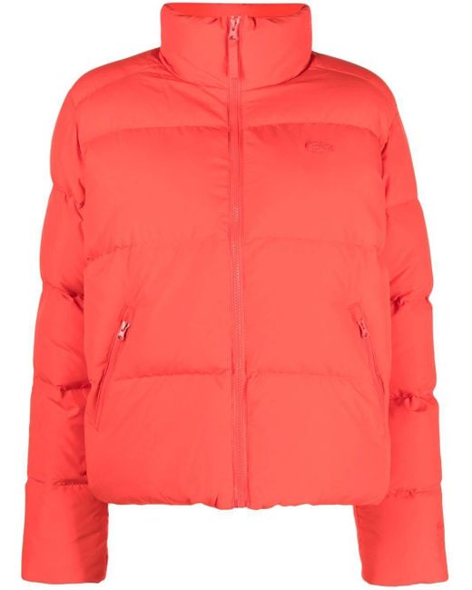 Lacoste Logo-patch Down Puffer Jacket in Red | Lyst