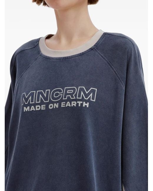 Mini Cream Blue Logo-Print Panelled Sweater