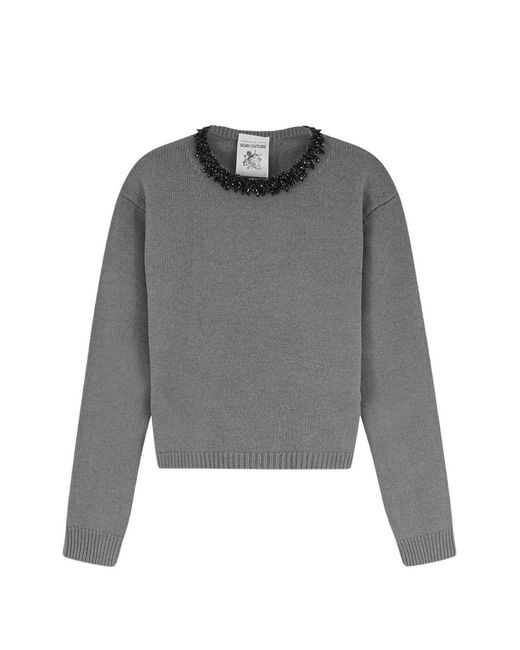 Semicouture Gray Denny Bead-Embellished Knitted Sweater