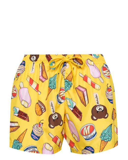 Moschino Yellow Illustration-print Swim Shorts for men