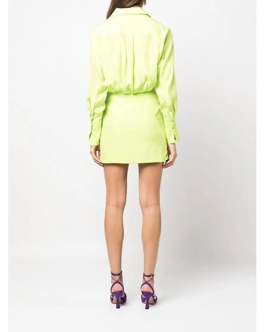 GAUGE81 Green Naha Draped Silk Mini Shirt Dress