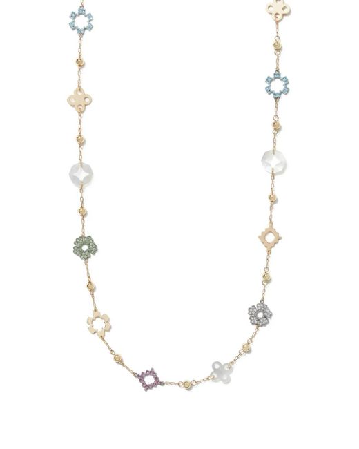 Tory Burch White Long Forget Me Not Pavé Necklace